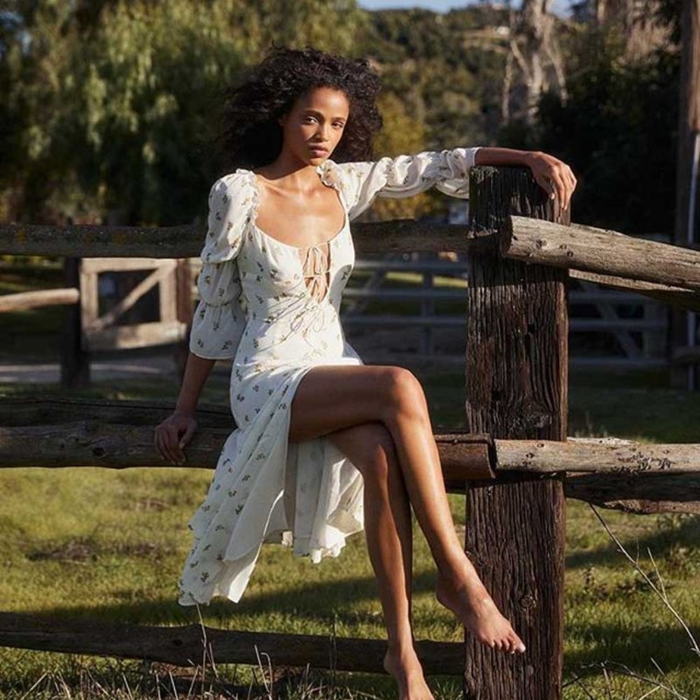 BOHO gypsy Floral print lace up midi dress - Picture 6 of 7